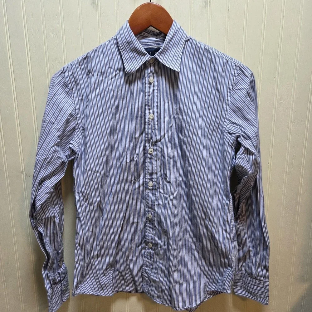 Ralph Lauren Shirt Boys 4 Blue Stripe Button Down Long Sleeve Slim Fit Cotton